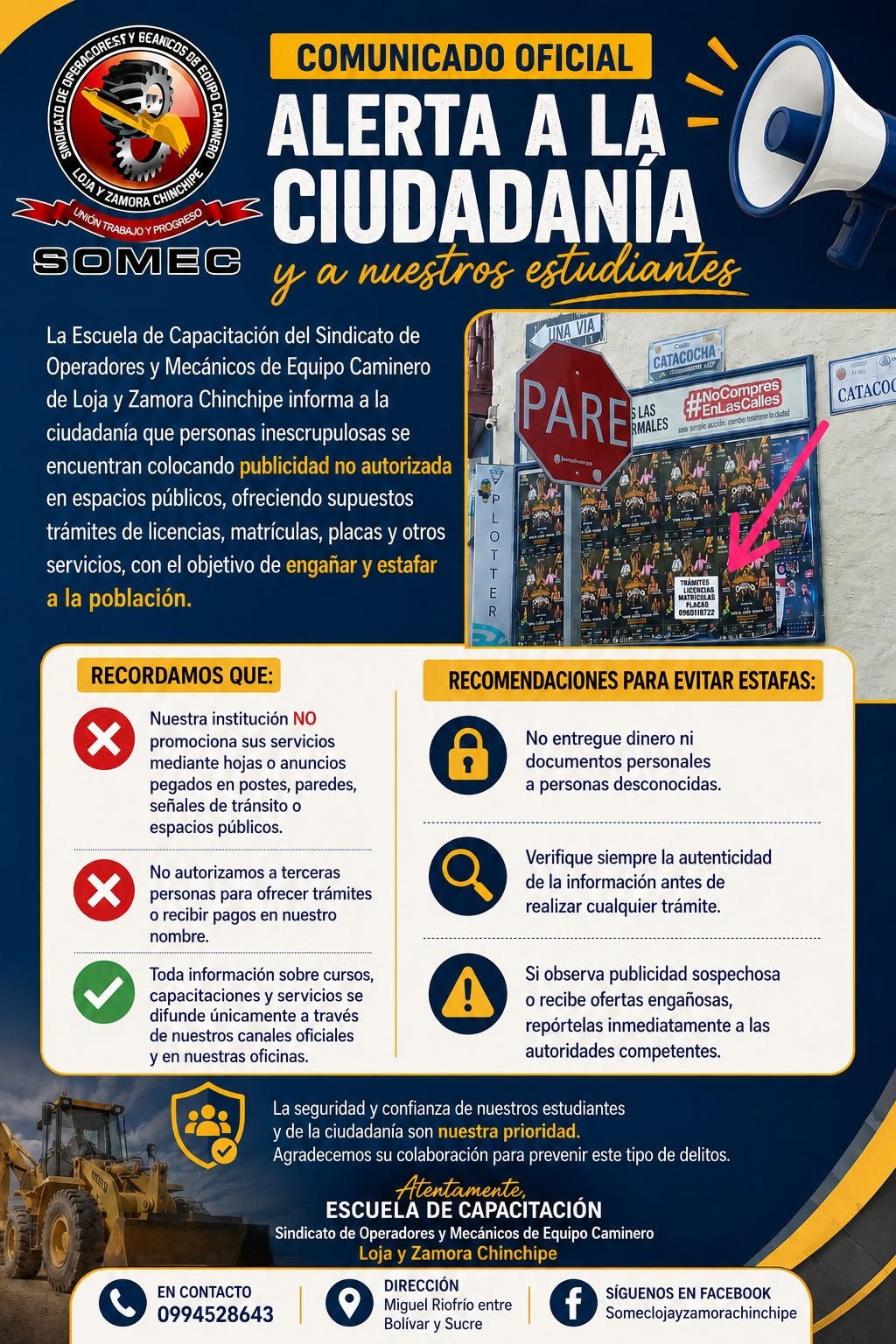 Comunicado oficial de SOMEC: alerta a la ciudadanía sobre estafas